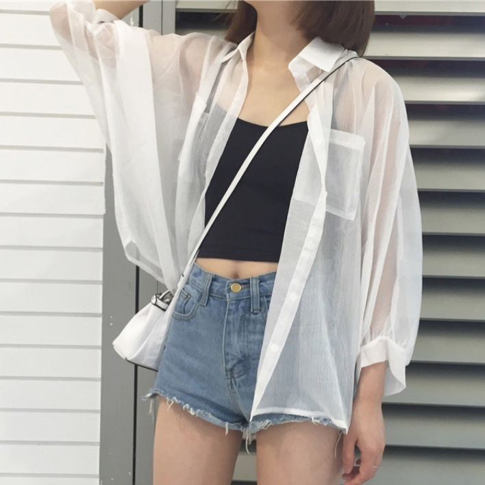 Shirt Women's Summer 2025 New Korean Loose Versatile Chiffon Cardigan Jacket Chic Thin Long-Sleeved Sun Protection Clothing