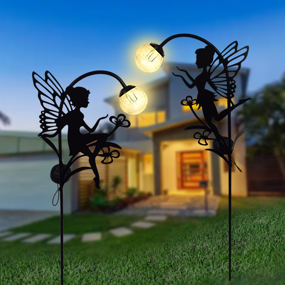 Cross-border Outdoor Household Waterproof Solar Light Lawn and Floor Wrought Iron Flower Fairy Shape Courtyard Garden Decorative Light