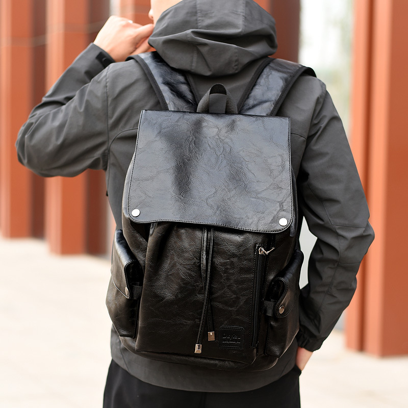 Picture of Foreign Trade New PU Backpack Men's Soft Leather Large Capacity Backpack Punk Casual Travel Bag Student Schoolbag