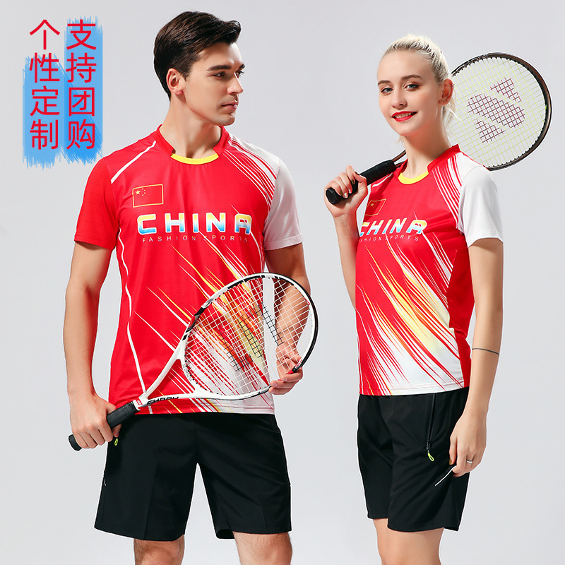 Sweat-wicking badminton uniform jersey in stock custom printing quick-drying table tennis tennis sports training T-shirt wholesale