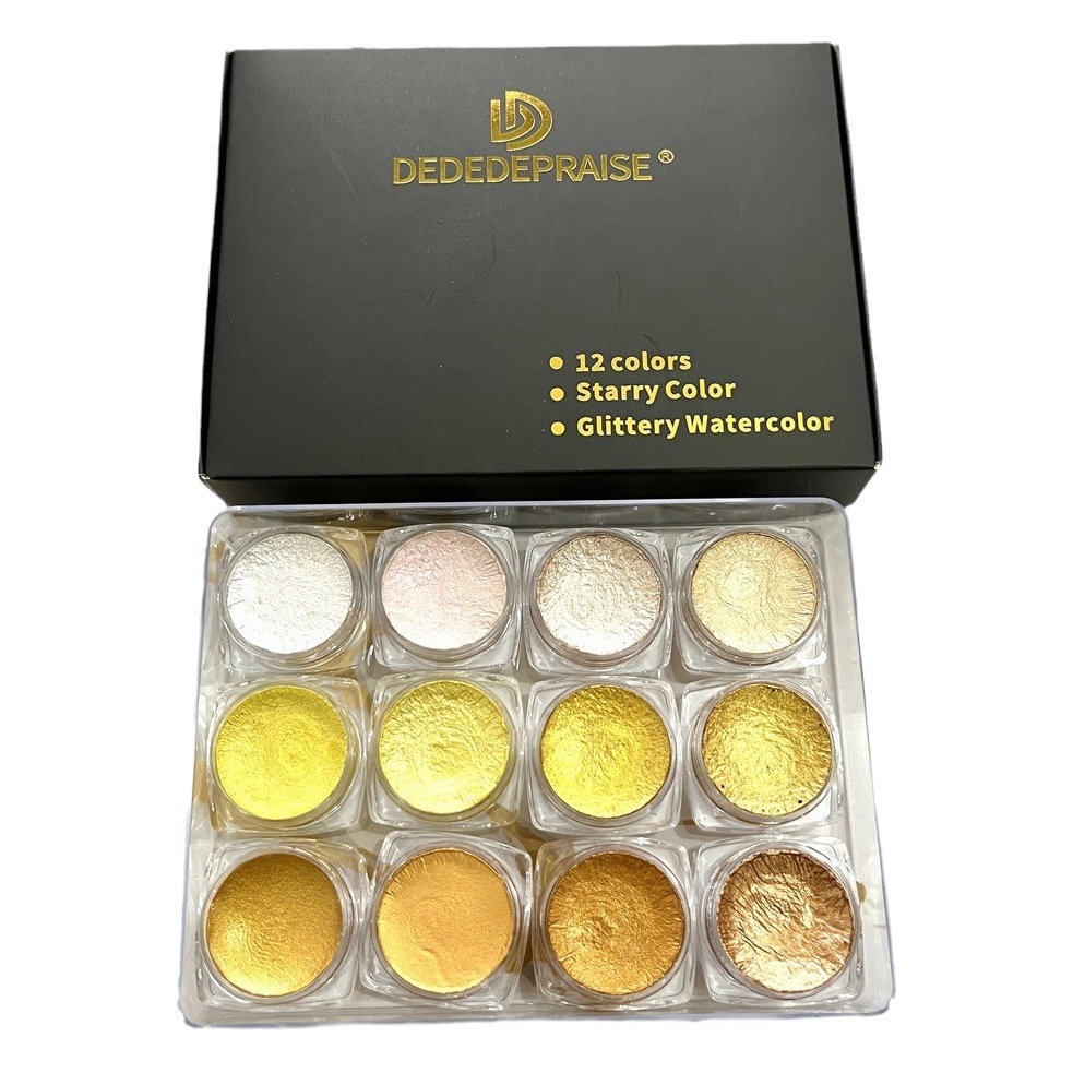 Manufacturers supply star 12-color Pearl watercolor paint Diamond box independent sub-packaging watercolor star National style watercolor