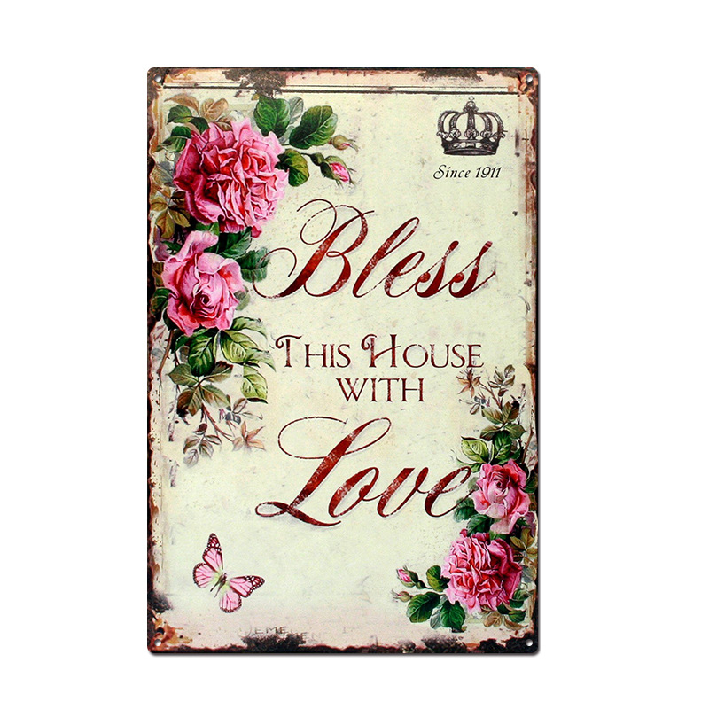 Picture of Cross-border American Country Retro Flower Figure Tin Painting Garden Pastoral Balcony Wall Wall Wall Old Decoration Pendant