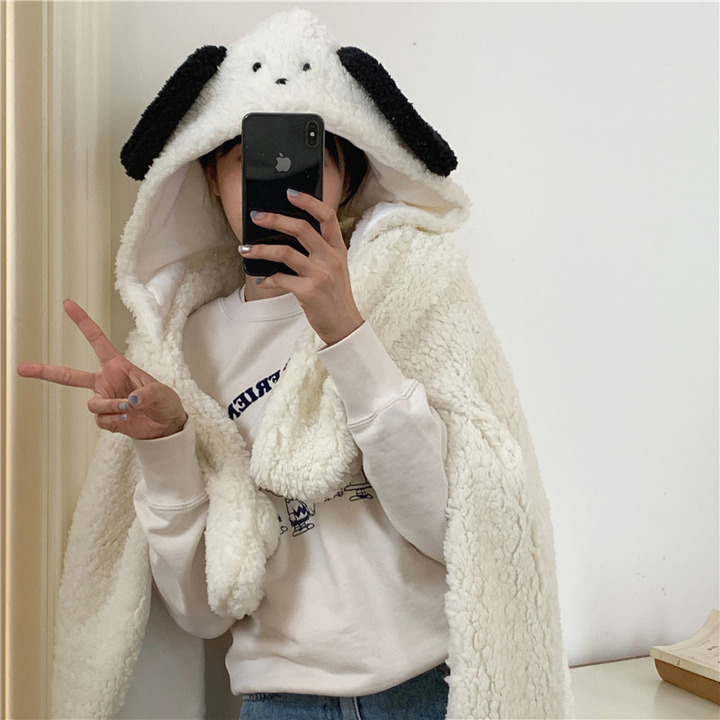 Picture of Ins Cartoon Bear Shawl Cape Winter Out Warm Thickened Cloak Student Office Lunch Break Blanket Women