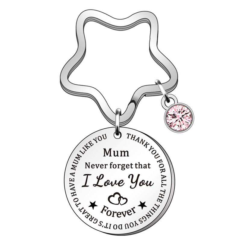 Picture of European and American Mother's Day Mum Mother and son mother and daughter Family key chain Christmas birthday gift stainless steel lettering gift