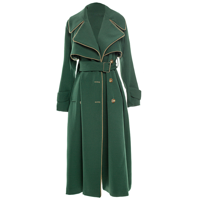 Picture of Dark Green Mid-Length Trench Coat 2025 Spring and Autumn New Slim-Fit Long Coat with a British Style and Double-Breasted Design