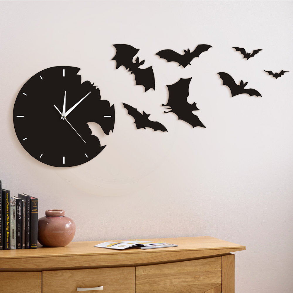 GZ127 cartoon bat mirror wall clock silent DIY clock modern living room bedroom home mirror decoration