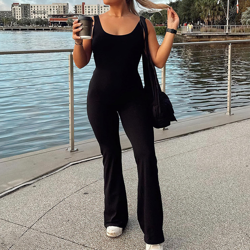 Picture of Amazon 2025 Spring and Summer New European and American Women's Slim Fit Hip Jumpsuit Sexy Backless Sports Yoga Suit