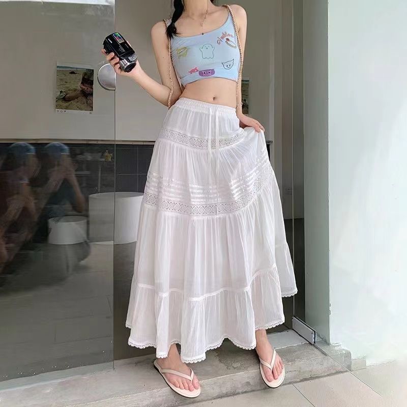 New Chinese Fashion Gentle Style Lace High Waist Casual Skirt Women's Autumn Elegant All-match Slim A- line Long Dress