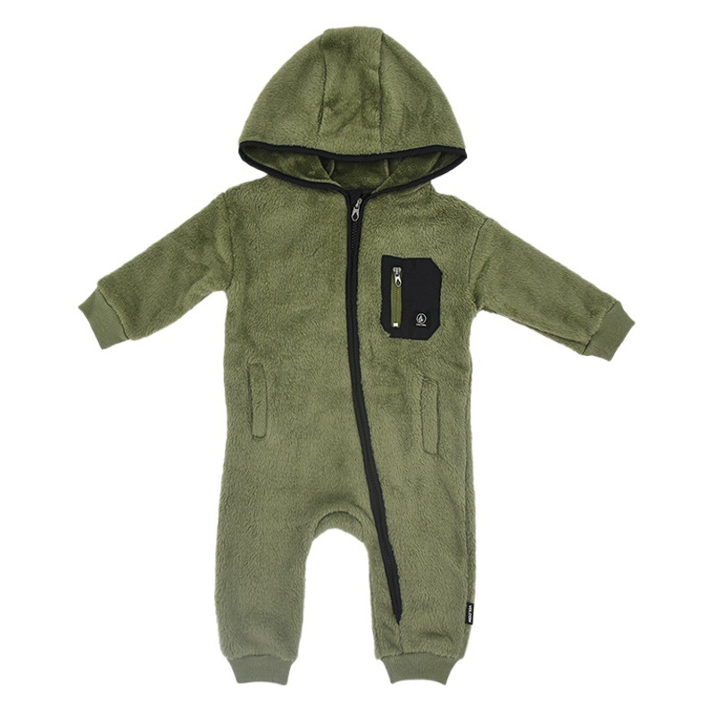 Foreign trade 73-90cm spring and autumn winter baby coral fleece one-piece shirt baby zipper one-piece long romper coat