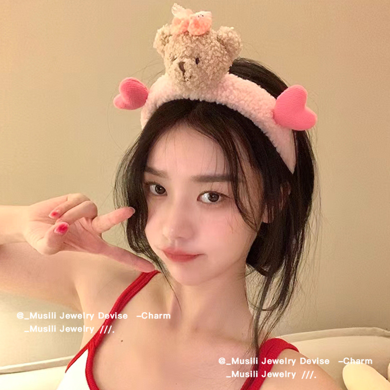 Picture of Special Headband for Face Washing for Women 2025 New Autumn and Winter Cute Bear Headband Hairband Hairpin Hair Accessory Plush Headwear