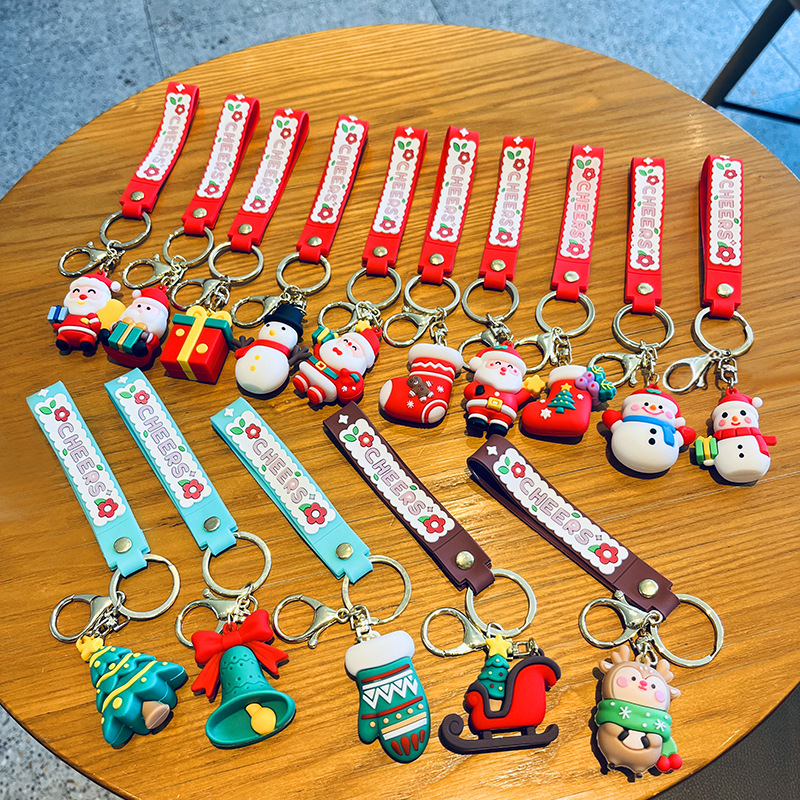 Picture of Cute Santa Claus keychain Christmas gift Christmas tree three-dimensional key chain Bell snowman elk wholesale