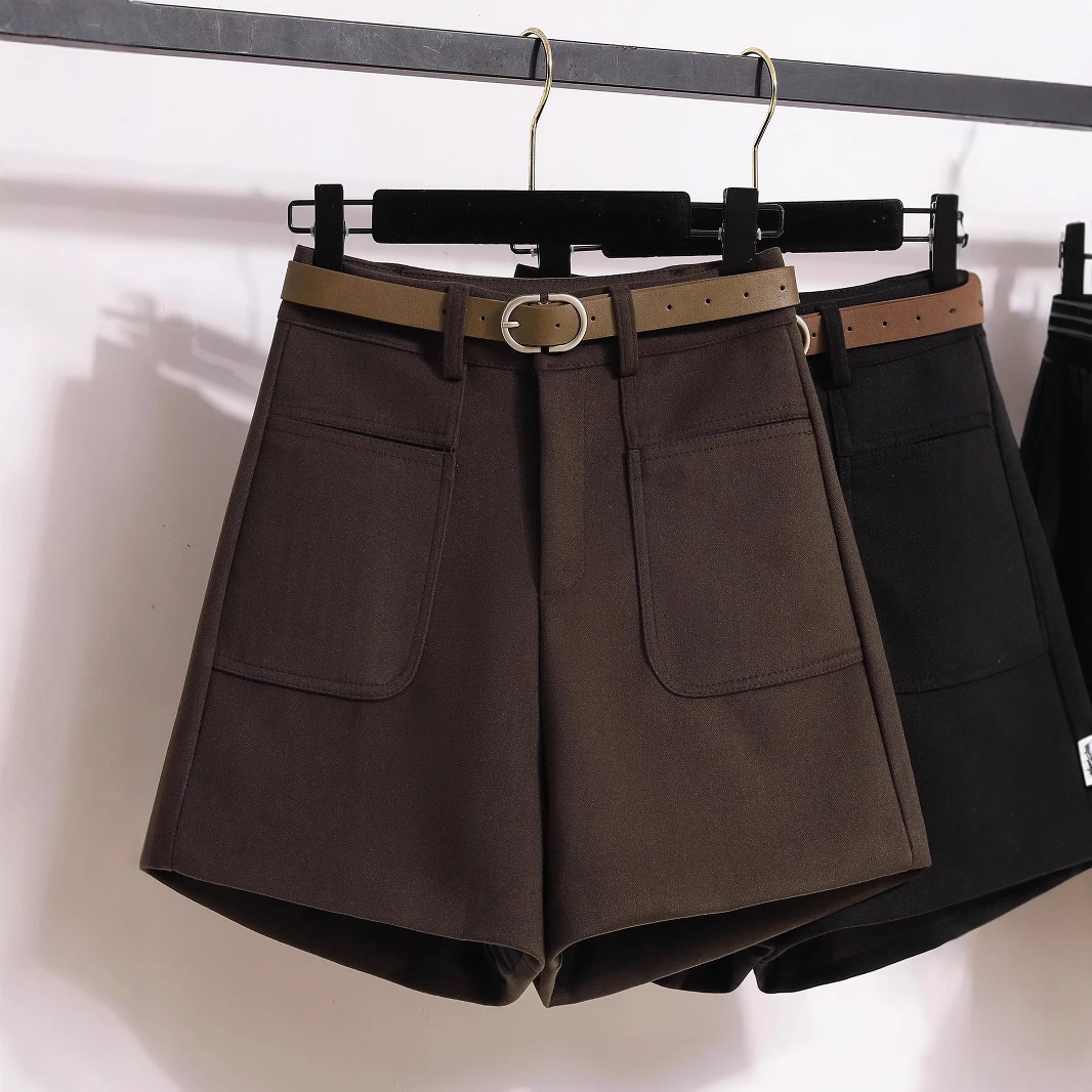 Autumn and Winter Thick Woolen Shorts, Boot Pants, Casual High-Waisted Wide-Leg Pants, A-Line Suit Pants for Small People to Show Longer Legs