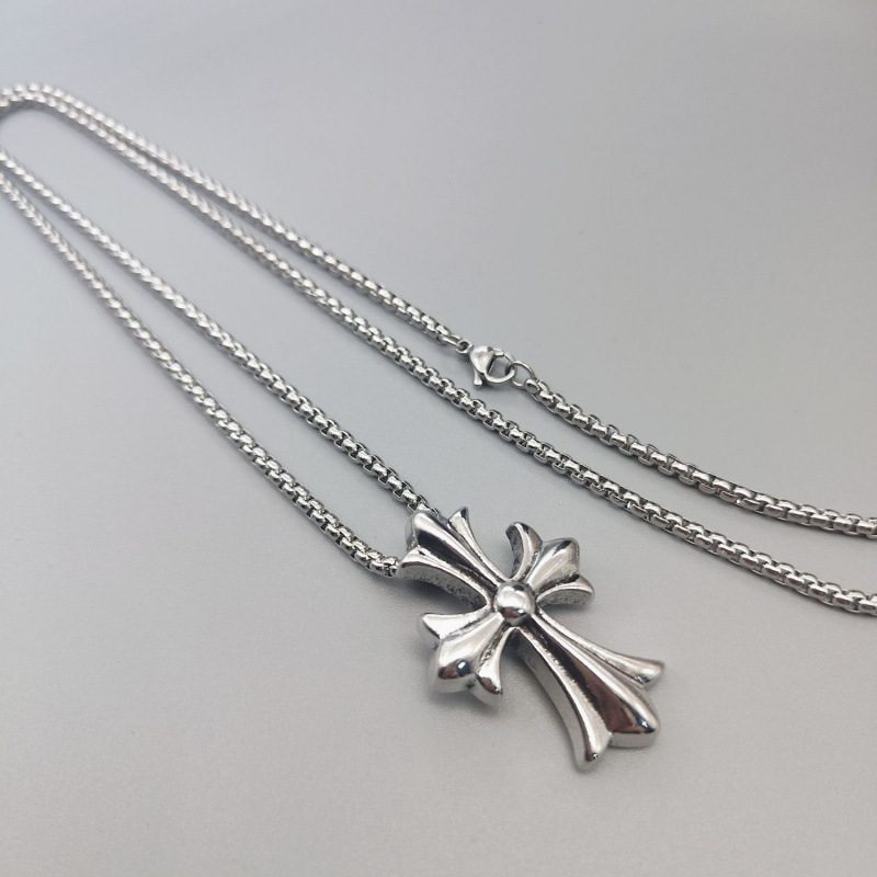 Japanese and Korean Street Ins Gong Heart Retro Cross Necklace Men's Trendy All-match Woolen Chain Hip-hop Couple Pendant