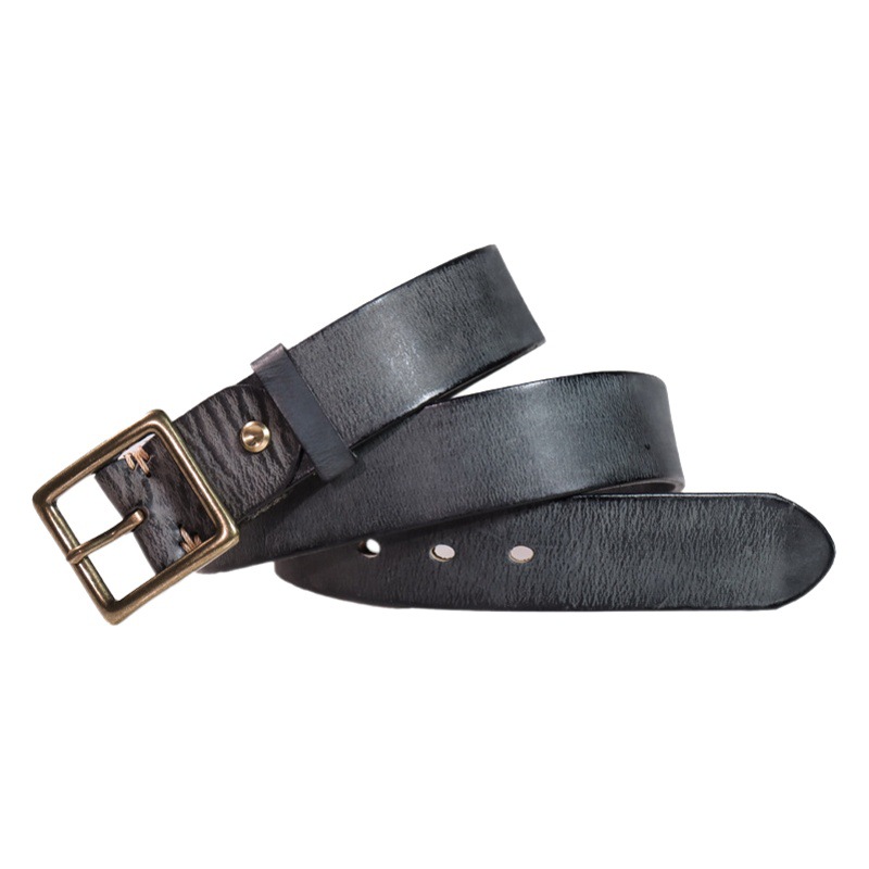 Pure Cowhide Vintage Old Color Pure Copper Buckle Belt Widened 3.8 Thickened Youth Leather Belt Hand-stitched
