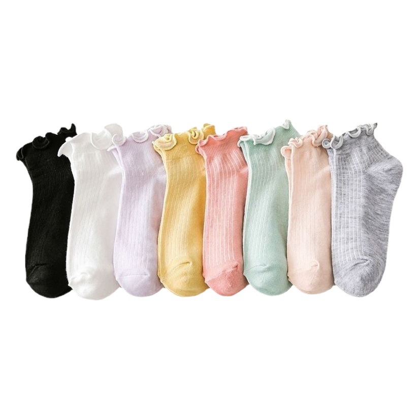 Socks for Women with Fungus Pure Color Short Cotton Socks Ins Trendy Cute Women's Boat Socks Lace Socks Macaron Casual Women