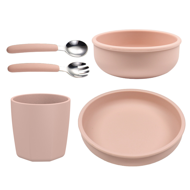 Picture of Wholesale Nordic simple silicone children's tableware suit silicone plate complementary bowl children's fork spoon plate set of 5