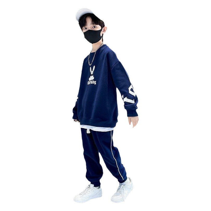 Boy's Pu Shuai sports suit 2023 Spring and Autumn New handsome boy cartoon sweater sweatpants sports two-piece suit fashion
