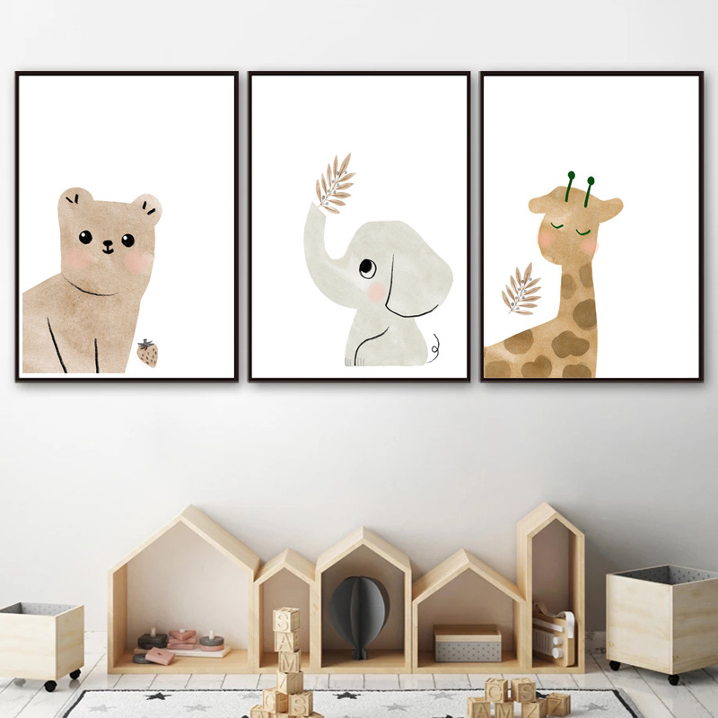 Picture of Amazon Nordic Poster Cartoon Bear Elephant Giraffe Sloth Sun Rainbow Mural Children's Room Decoration Poster