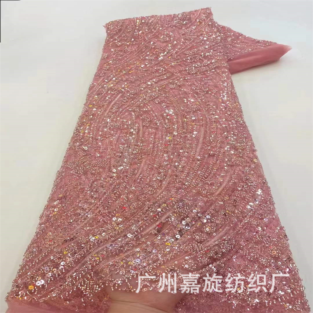 2024 new European and American heavy industry plus beads embroidery Middle East dress wedding dress fabric beaded lace JX4049