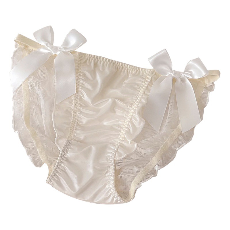 French Style Sexy Polo Dot Underwear Women's High Split Sweet Bow Girl Lace Ear Cotton Crotch Triangle