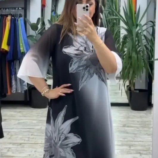 2025 new European and American cross-border Amazon fashion crew neck printed dress
