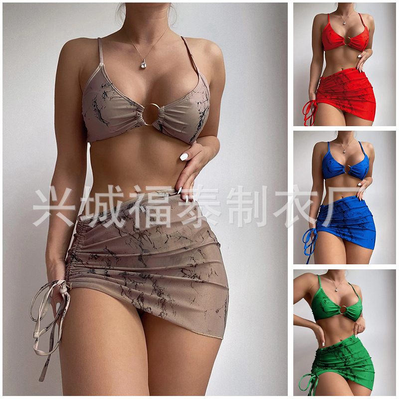 European and American Foreign trade sexy bikini split three-piece swimsuit female Amazon cross-border export printed swimsuit female