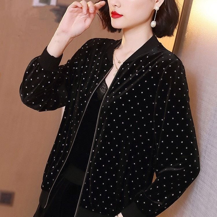 Picture of Casual Golden Velvet Coat Women's Fashionable Instagram Style Women's Autumn New Clothes Korean Loose Western Style Baseball Suit Jacket