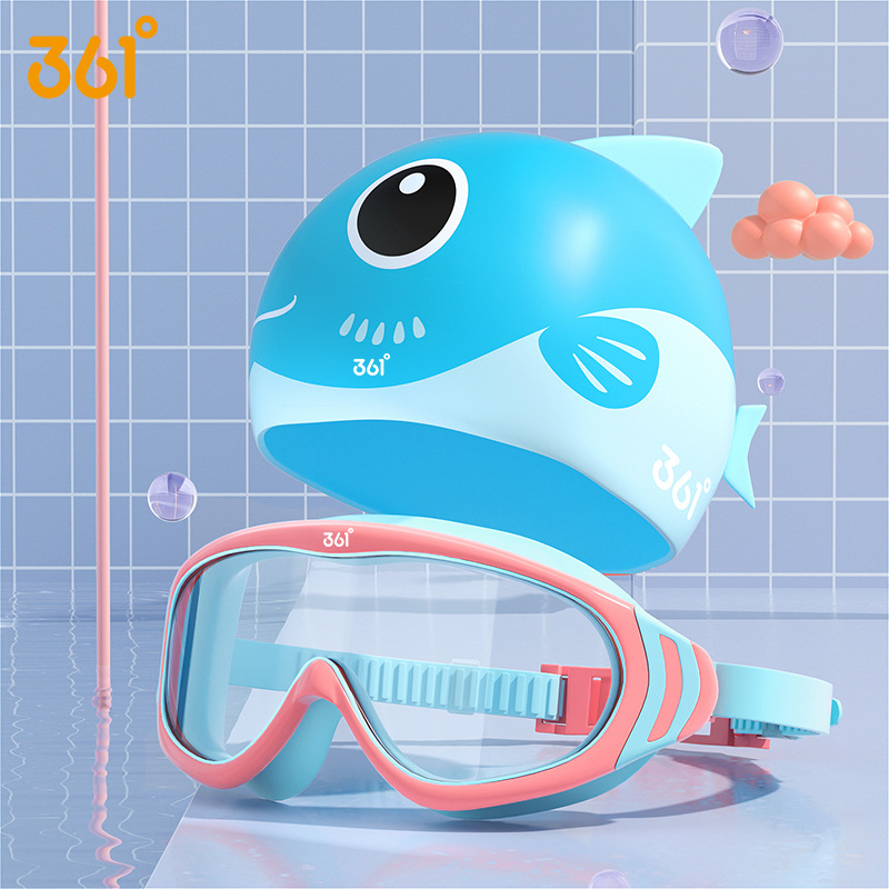 Picture of 361 Kidsren's Swimming Goggles for Boys and Girls High-Definition Waterproof and Anti-Fog Large-Frame Swimming Goggles Professional Swimming Goggles Swimming Cap Swimming Set
