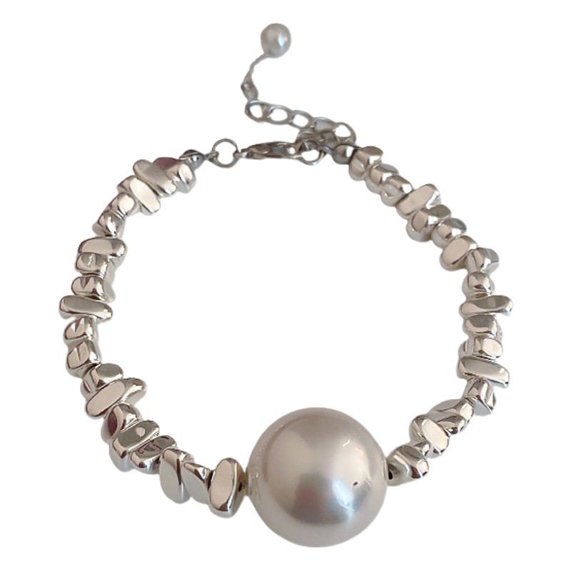Carefully Selected Popular Broken Silver Couple Pearl Geometric Asymmetrical Chain Necklace Fashionable Elegant Simple Broken Silver Necklace