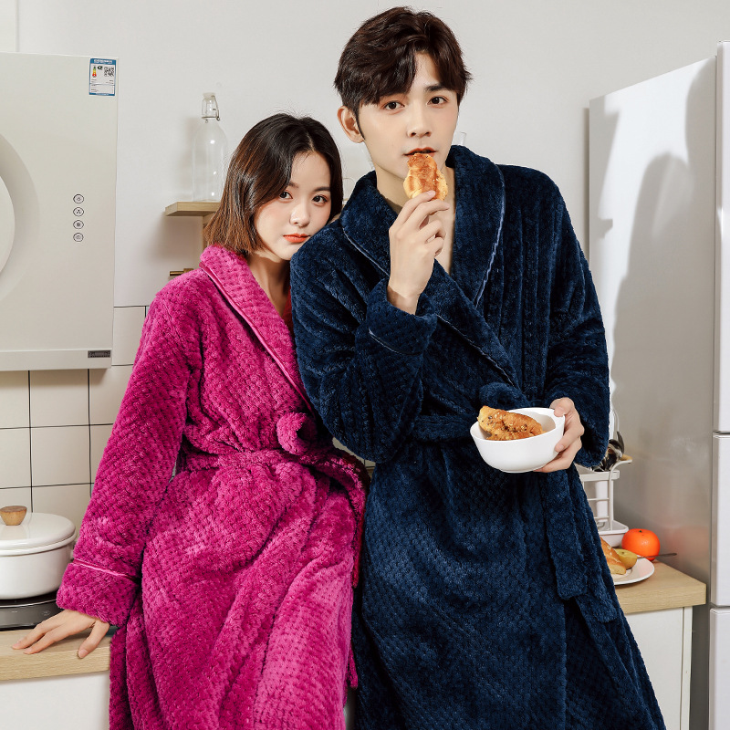 Inner Model Nightgown for Women in Autumn and Winter for Couples, Extra Long and Velvet Thickeneded Double-Sided Velvet Coral Velvet Bathrobe for Men with Extra Fat