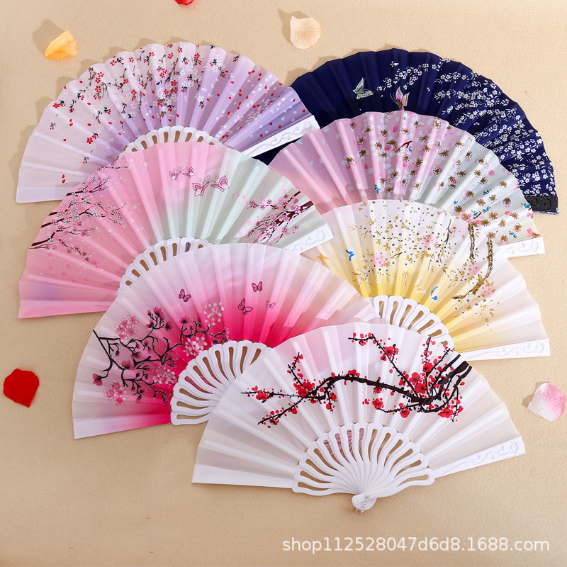 Plastic Fan Folding Fan Chinese Style Female Student Summer Costume Folding Fan Wholesale Dance Performance Folding Fan