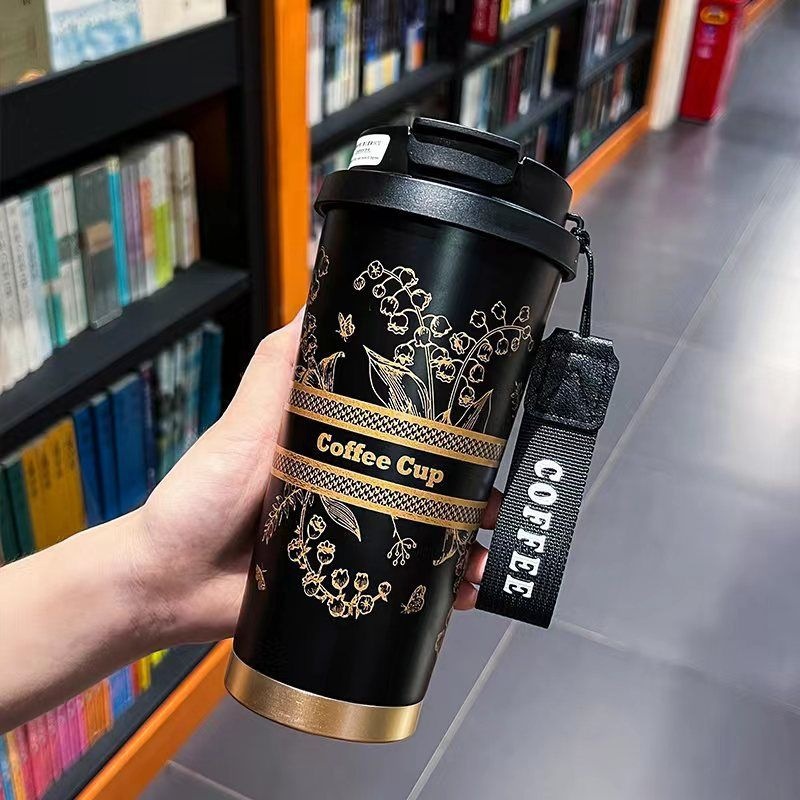 Picture of Coffee Thermos Cup 316 Stainless Steel Liner Simple and Fashionable Double Drinking Cup with Straw Water Cup Gift Logo Customization