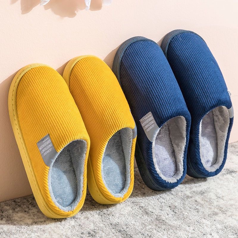 Autumn and Winter Couple Slippers for Men, Simple Confinement Indoor Home Thick-Soled Home Fleece-Lined Non-Slip Warm Cotton Slippers for Women
