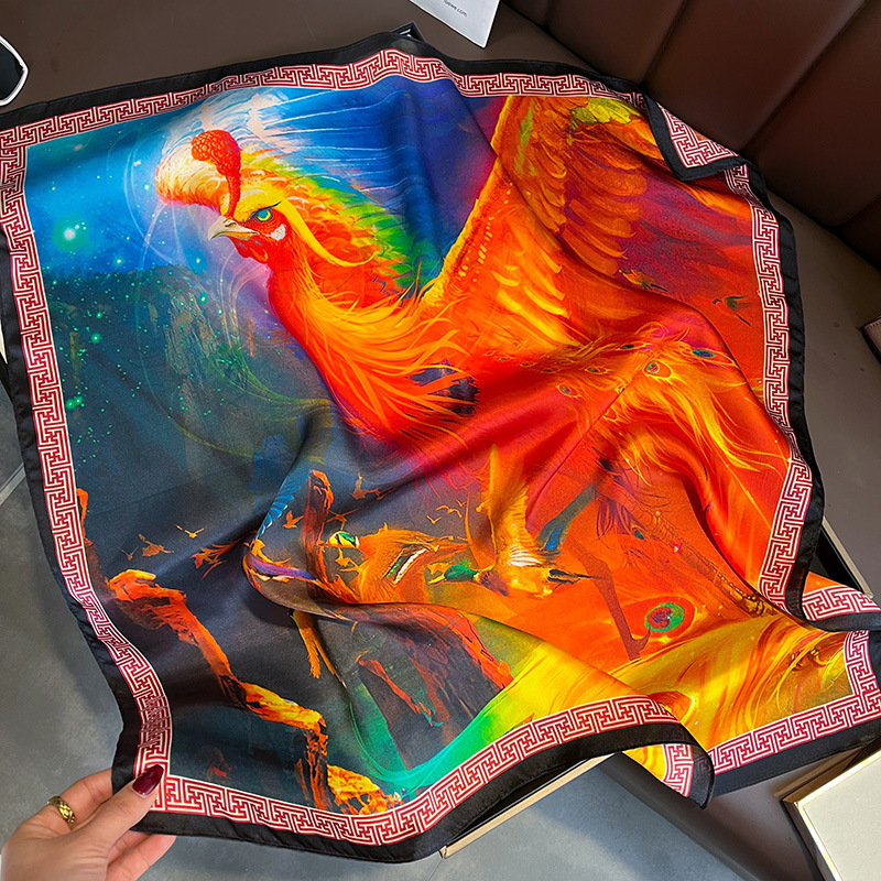 Picture of Spring and Autumn Thin Japanese and Korean Sweet Champagne Color Small Floral Silk Mulberry Silk 70cm Square Scarf Silk Scarf Hair Band Headwear Women