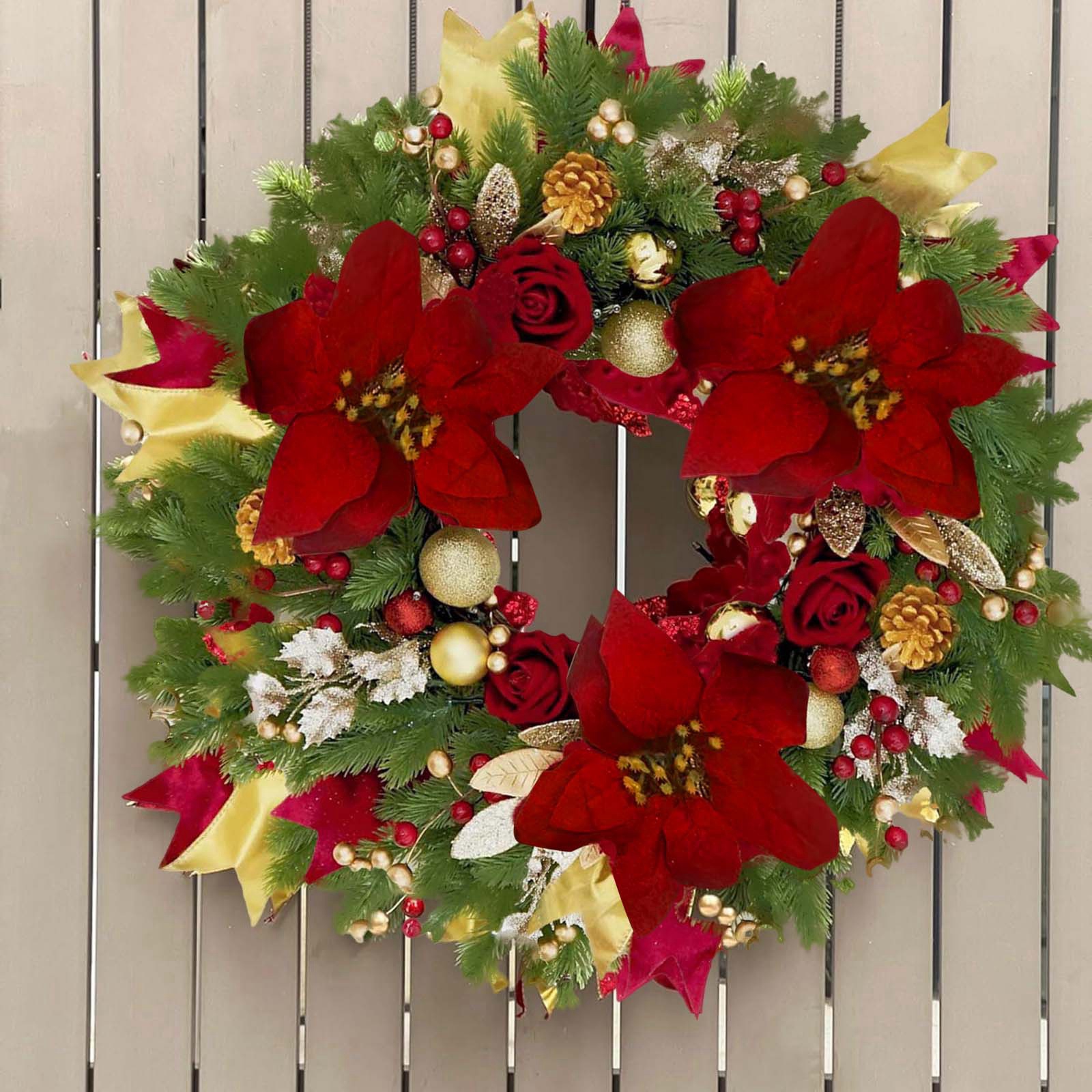 Amazon Red Large Wreath Wholesale Hong Kong Love Cross-border Christmas Wreath Pine Fruit Wreath Door Hanging Christmas Decorations