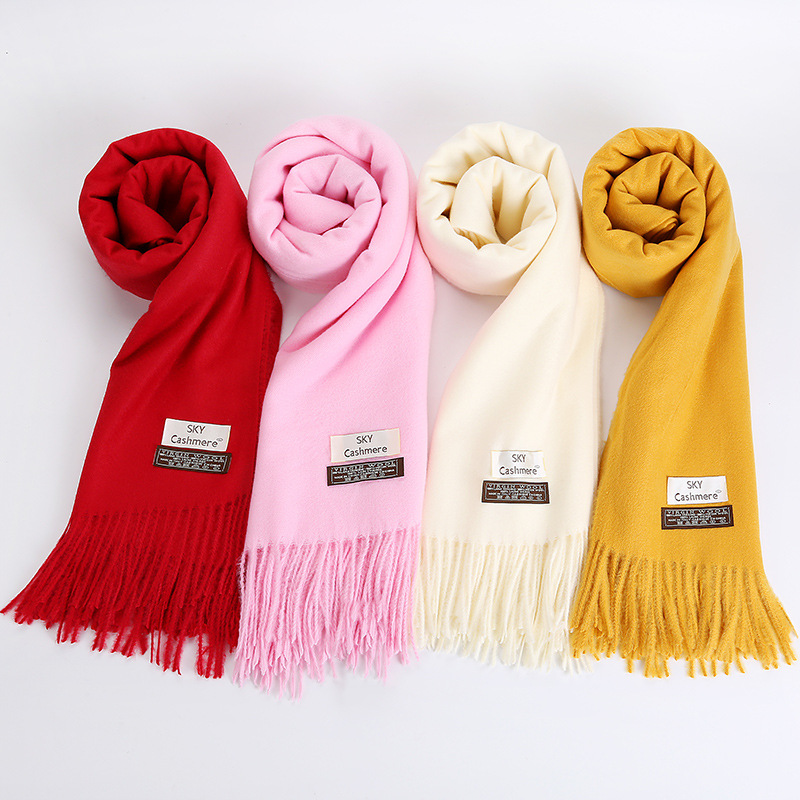 Autumn and winter solid color thickened 230g cashmere bristle scarf female Korean SKY high-grade fleece-lined warm shawl
