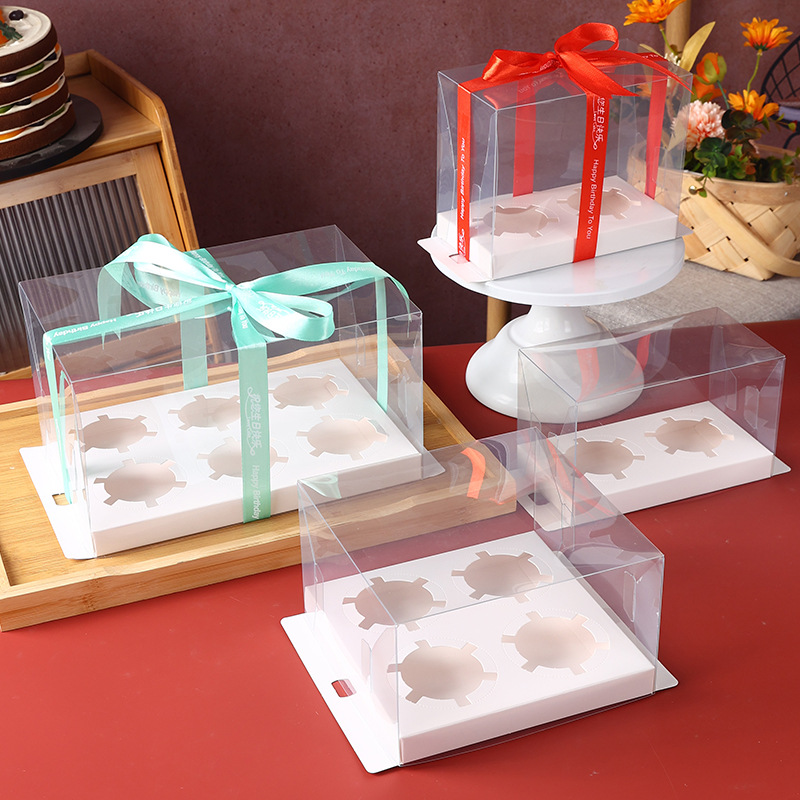Cupcake box new transparent 2/4/6 12 Pack Mafen cup packaging high cup cake packing box