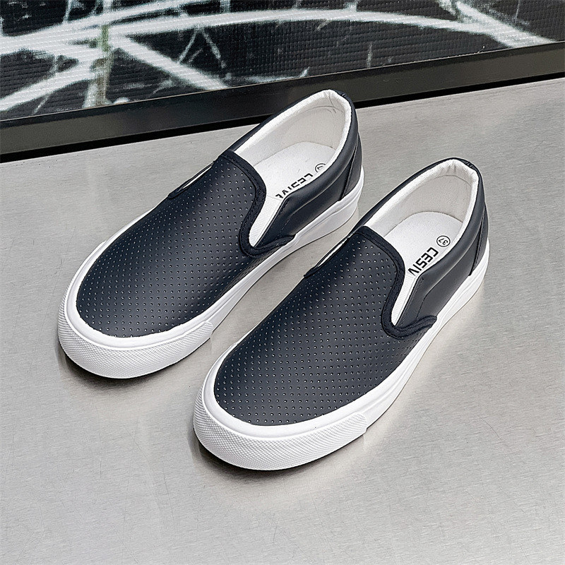 Microfiber Leather Slip-on White Shoes Men's 2025 Spring New Soft Bottom Breathable Lazy Shoes Student Flat Men's Shoes
