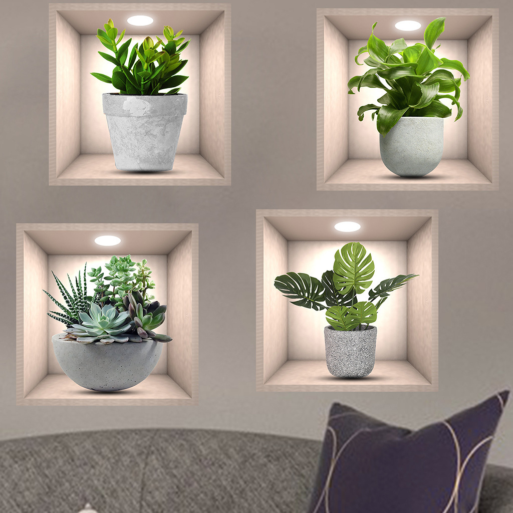 Wall Stickers 3D Stereo Plant Pot Stickers Living Room Room Sofa Background Wall Decoration Painting Self-Adhesive Pvc Wallpaper
