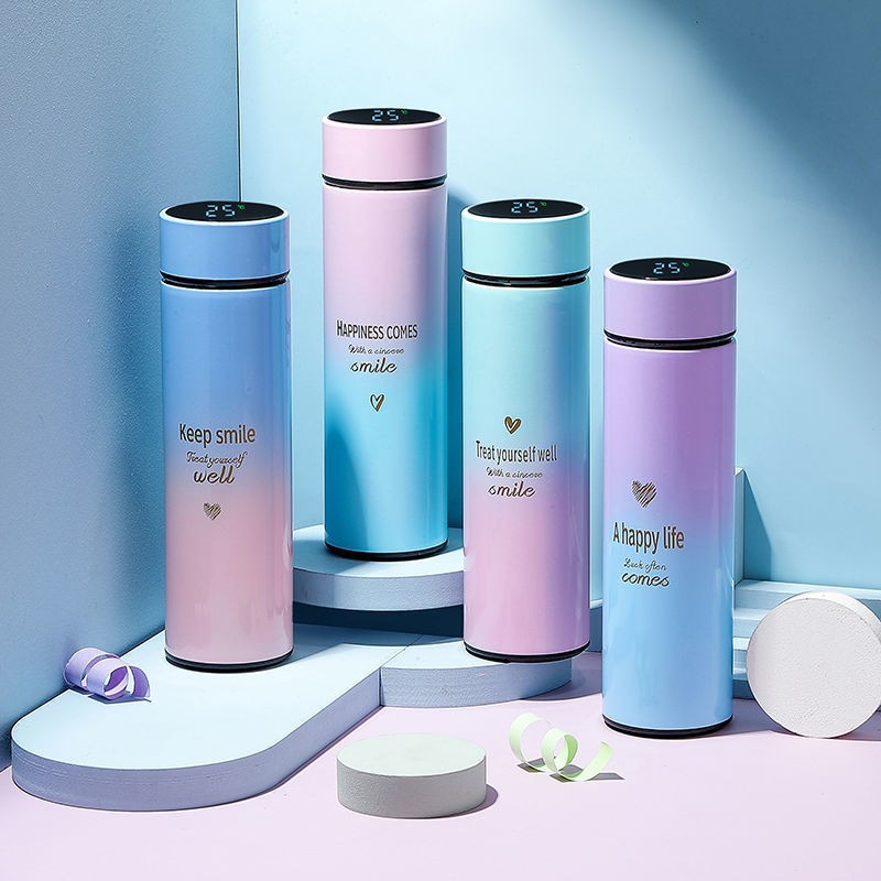 Gradient thermos cup intelligent temperature water cup 304 stainless steel creative temperature measuring cup gift straight cup engraved LOGO