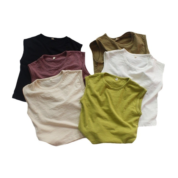 Picture of Summer Children's Vest Solid Color Boys' Vest Korean Style Solid Color Slub Cotton Thin Girls' Top Sleeveless Hair