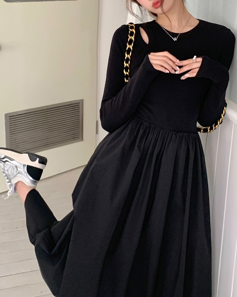 Picture of Hepburn Style Fall/Winter 2023 New Style Hepburn Style Hollow-out Long-sleeved dress Women's Elegant Slim-fit Slimming Base Dress