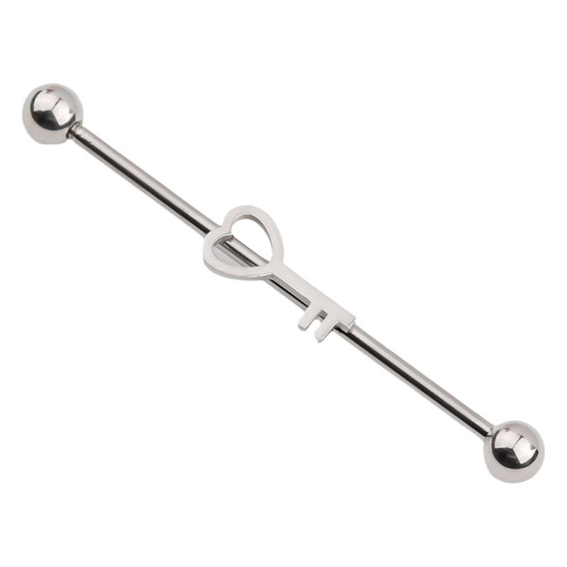 Love key aircraft ear Bridge detachable double ear hole earrings double-layer hanging three-color straight rod earrings cross-border stainless steel