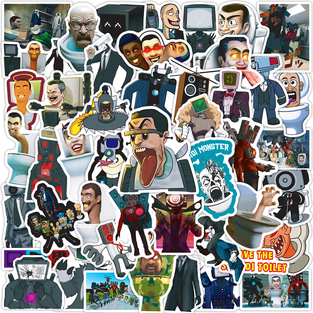 50 sheets new skibidi toilet toilet man and monitor game water cup waterproof decorative stickers