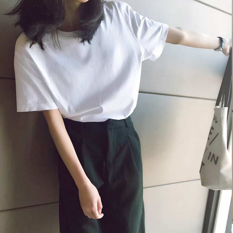 Picture of Summer new white T-shirt short-sleeved women's Korean-style student loose all-match solid color versatile simple T-shirt top clothes