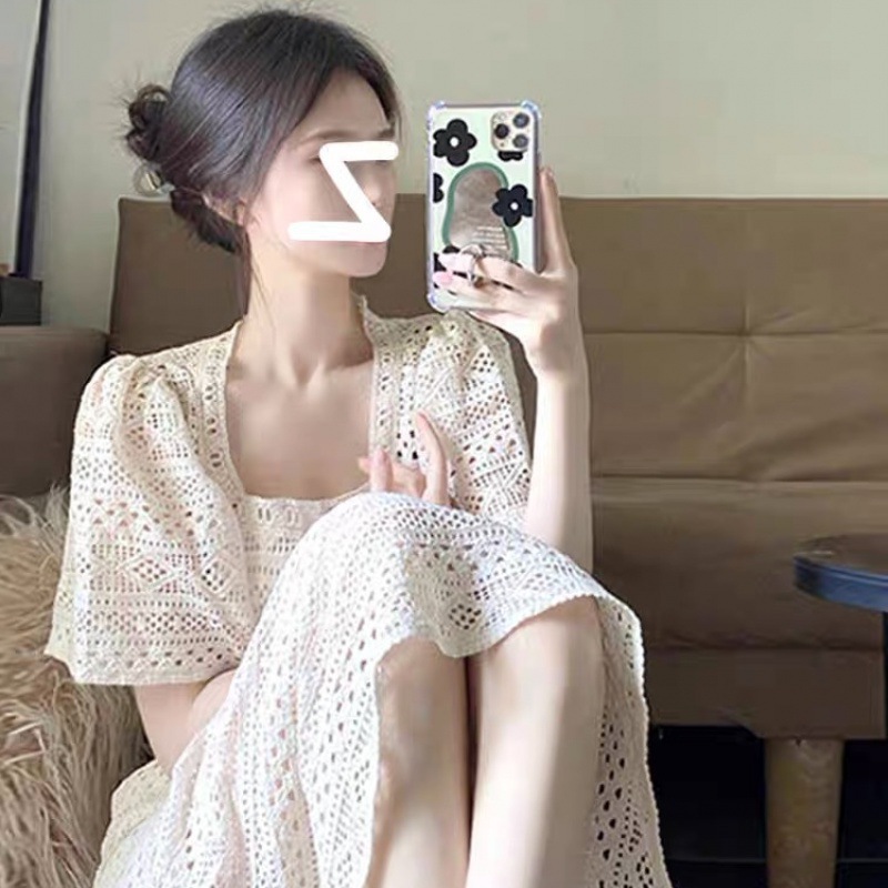 French Design Women's Elegant Slim Look Lace Long Dress Korean Yujie 2023 Dress for Summer