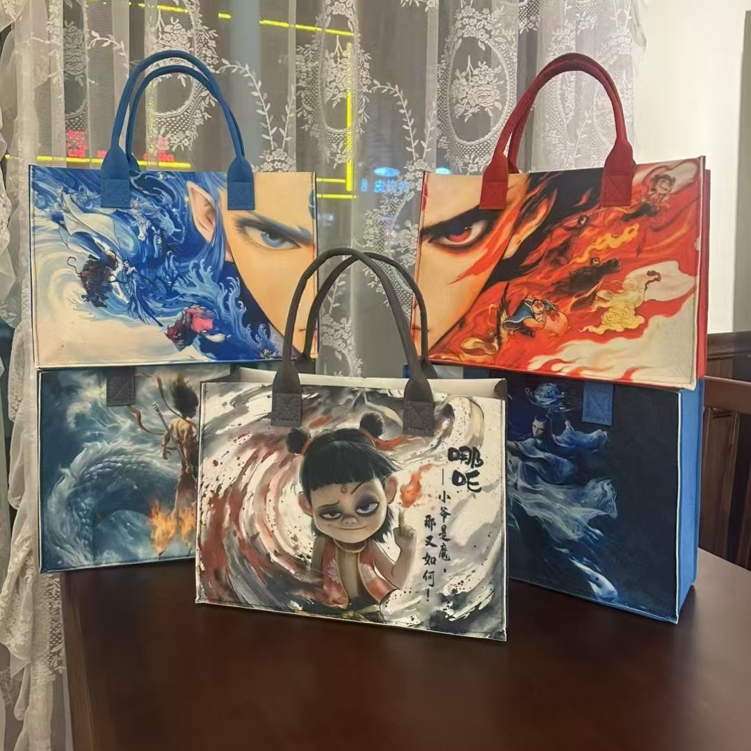 New Nezha Devil Boy Nao Hai Felt Bag Cartoon Double-sided Accompanying Gift Creative Printing Primary School Student Handbag
