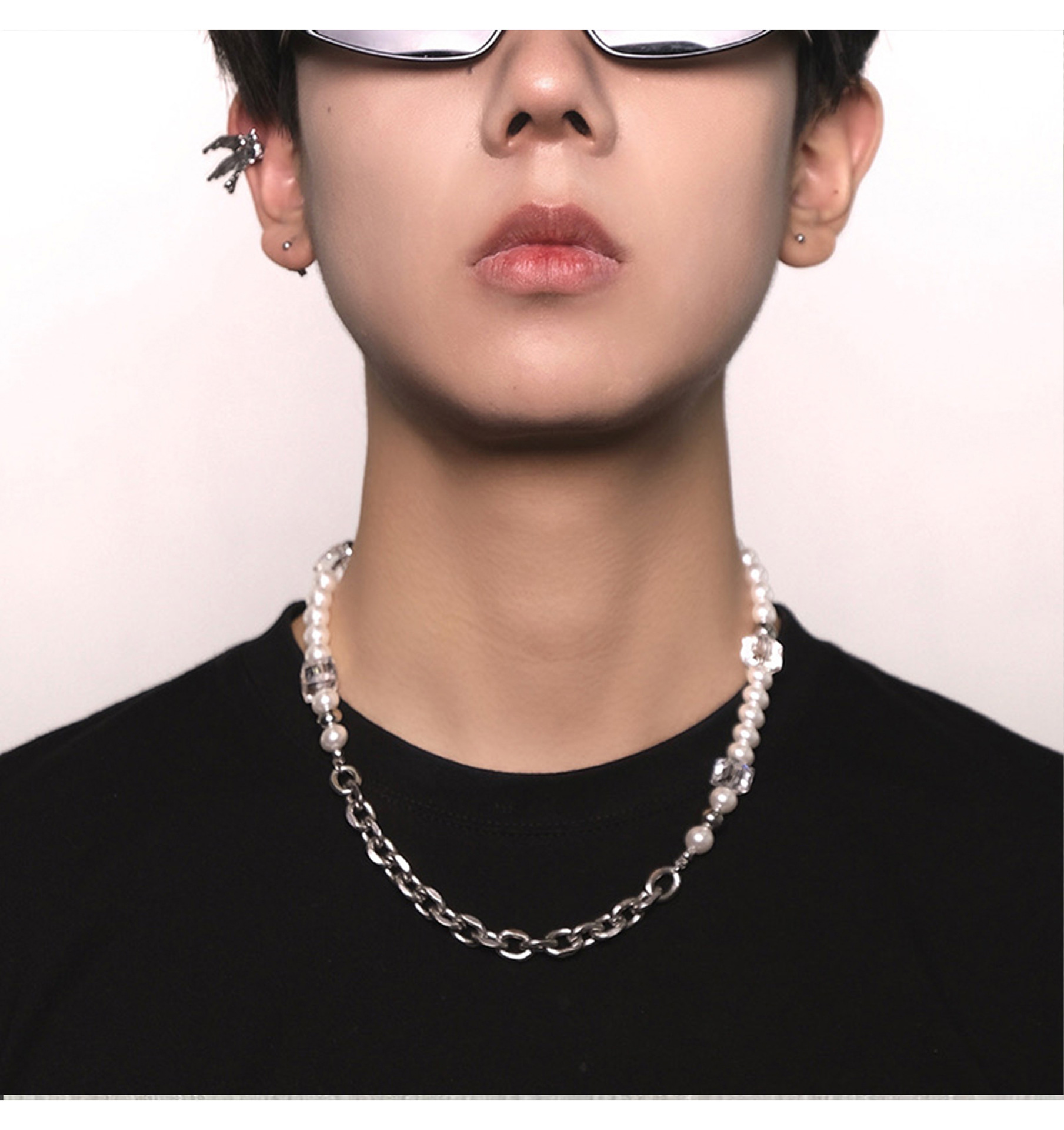 Square Crystal Pearl Necklace 2022 New Women's Light Luxury Niche ins Hip-hop Clavicle Chain Men's Trendy Brand Accessories