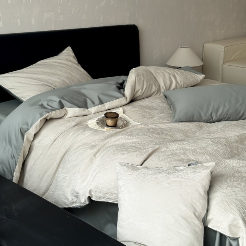 Class A Satin Long-staple Cotton Four-piece Set Four Seasons High-grade Pure Cotton Cotton Simple Bed Sheet Quilt Cover Light Luxury Bedding