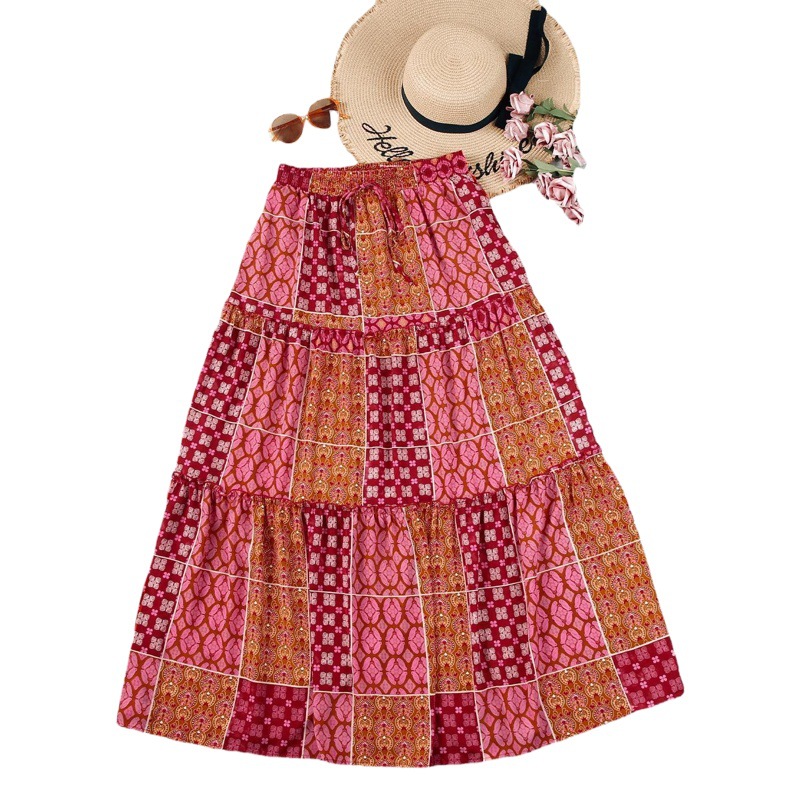 2024 Summer cross-border women's skirt new European and American Foreign trade bohemian beach skirt large swing skirt